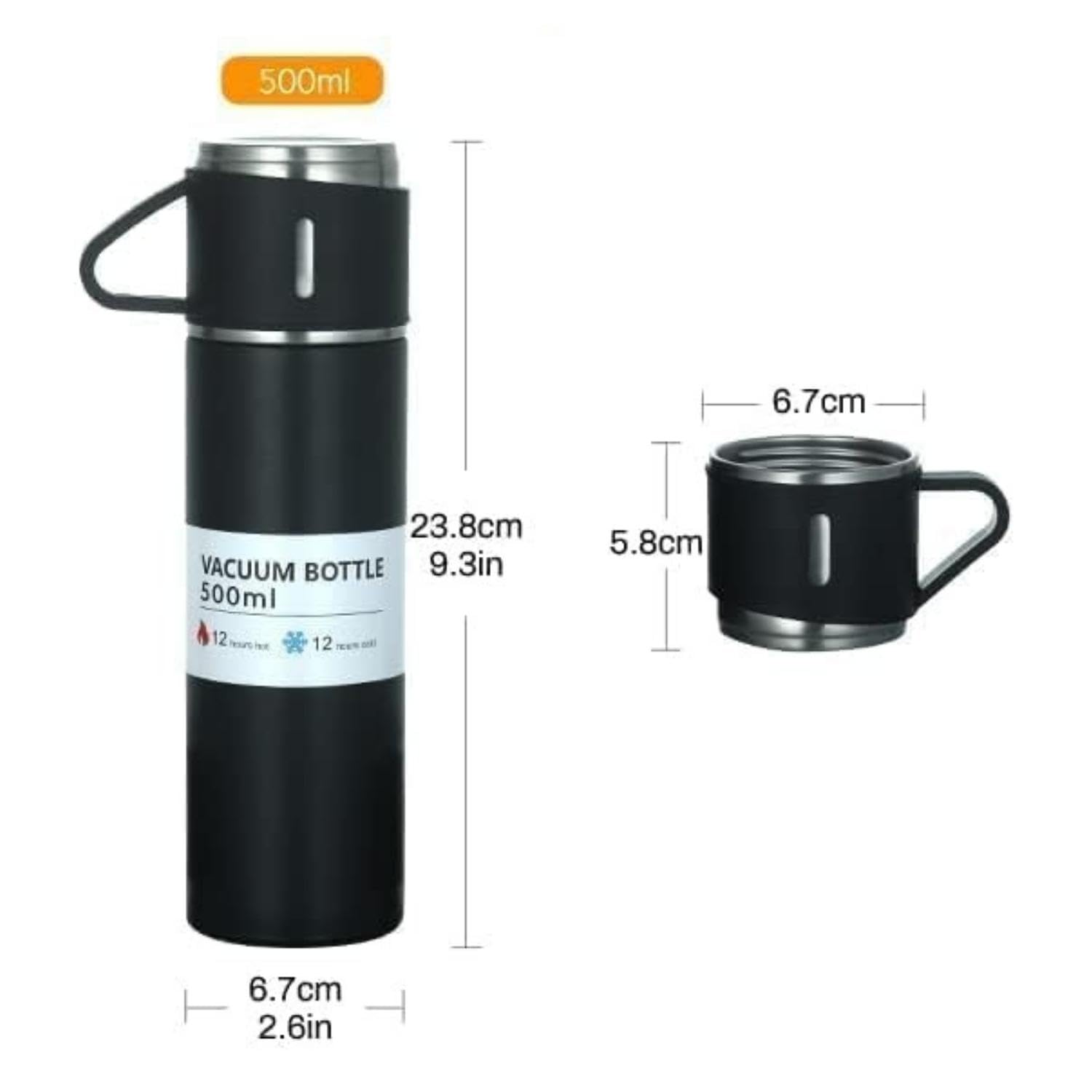 jpwels Vacuum Flask Set with 2 Cups, Insulated Double Wall Stainless Steel 500ml Tea Coffee Thermal Flask with 3 Cups, Hot and Cold Bottle, Corporate Gifts for Employees Christmas Gift, Random Color