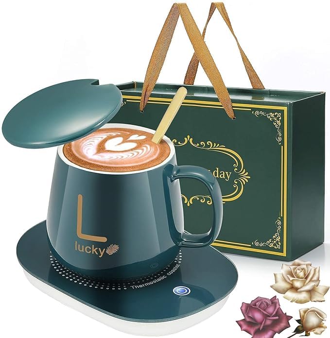 Coffee Cup Warmer,Smart Thermostat Coaster 55 Degree Heating Automatic Thermostat Cup,Used for Coffee, Milk, Tea and Water Thermos Cup for Office and Home (Green)