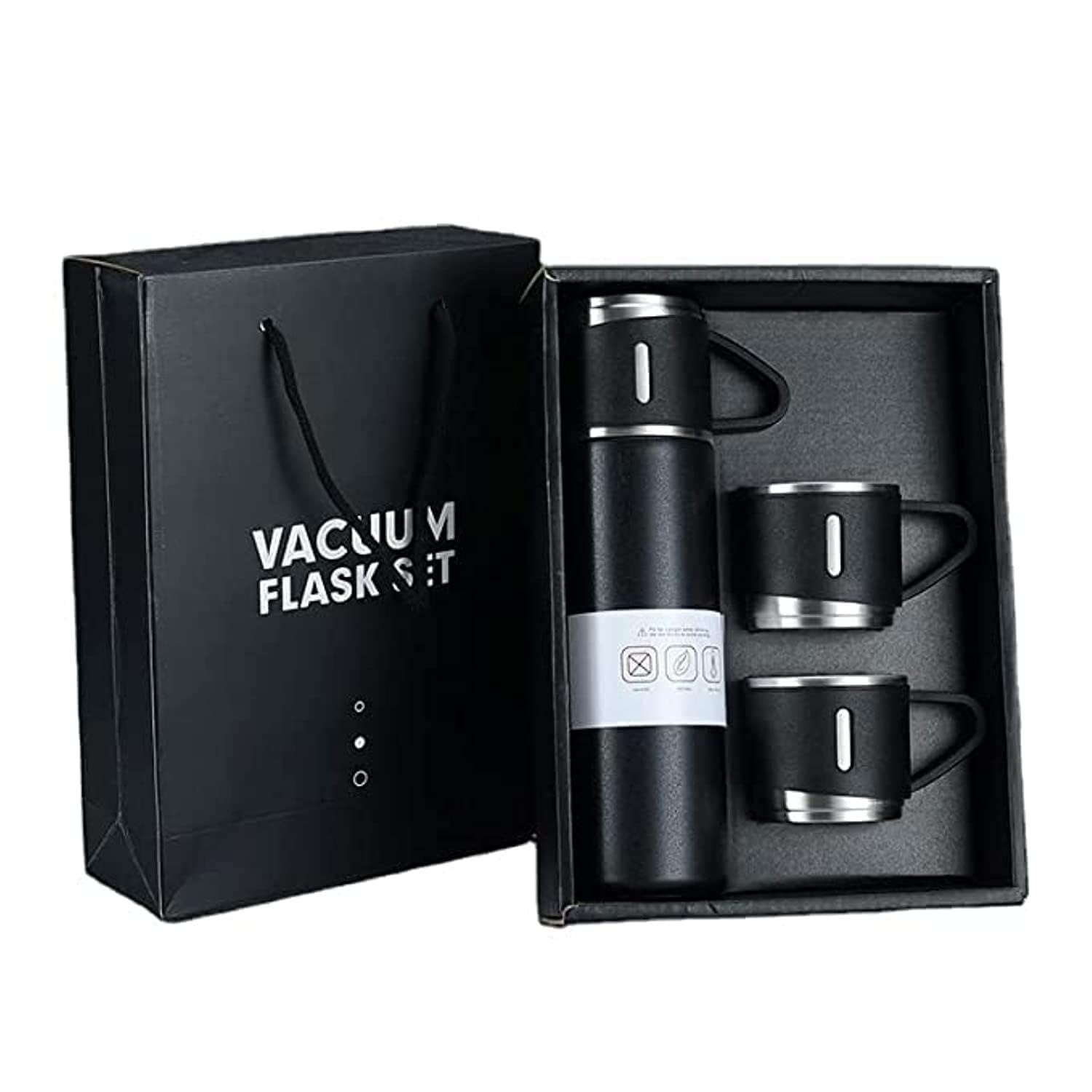 jpwels Vacuum Flask Set with 2 Cups, Insulated Double Wall Stainless Steel 500ml Tea Coffee Thermal Flask with 3 Cups, Hot and Cold Bottle, Corporate Gifts for Employees Christmas Gift, Random Color