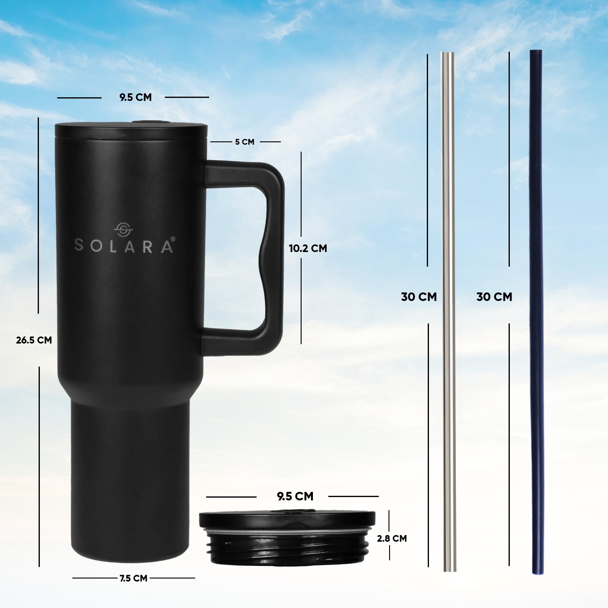 jpwels Echo 1200ml Insulated Tumbler Bottle with 2 Straws and Lid, Coffee Tumbler for Hot and Cold, 1200ml Stainless Steel Tumbler with Straw, Leak Proof Travel Mug, Office, Home, Black Knight